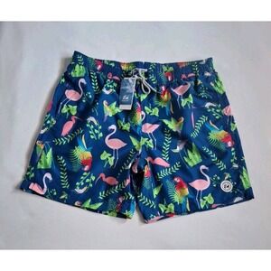 SURFCUZ Swim Shorts Trunks Quik Dry Mens Flamingo Print Blue Size XL